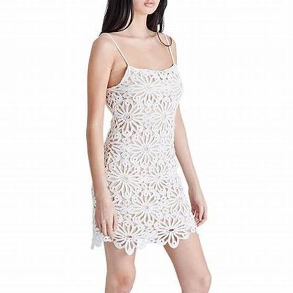 NWT Steve Madden Womens Daisy Crochet Short Mini Dress Optic White Size 10